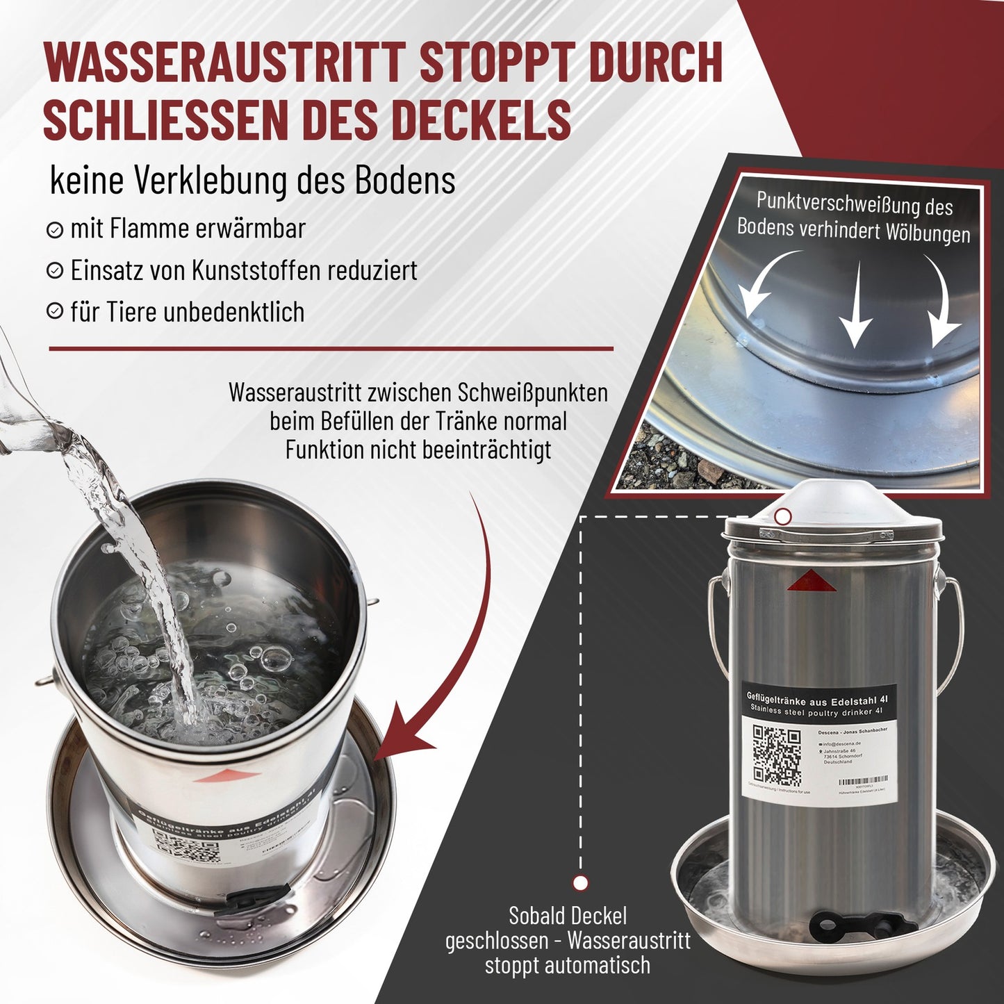 Wasseraustritt stoppt durch Schließen des Deckels – Funktions-Grafik