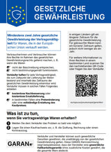Harmonisierte EU-Mitteilung: Gesetzliche Gewährleistung. Mindestens zwei Jahre gesetzliche Gewährleistung der Vertragsmäßigkeit für Waren, die in der Europäischen Union verkauft werden.