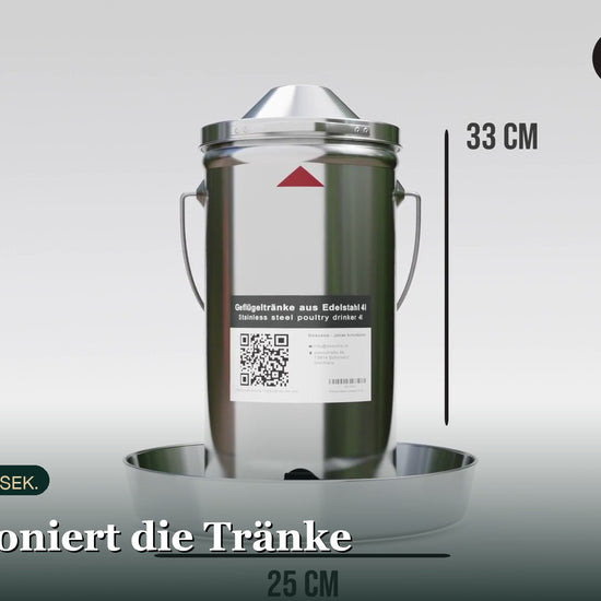 3D-Produktvideo: Descena HTE4 Hühnertränke Edelstahl – Aufbau, Reinigung, Tränkenwärmer